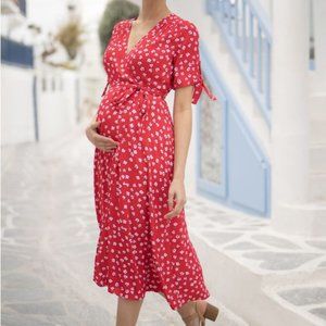 Seraphine Red Midi Wrap Maternity Dress Size 6